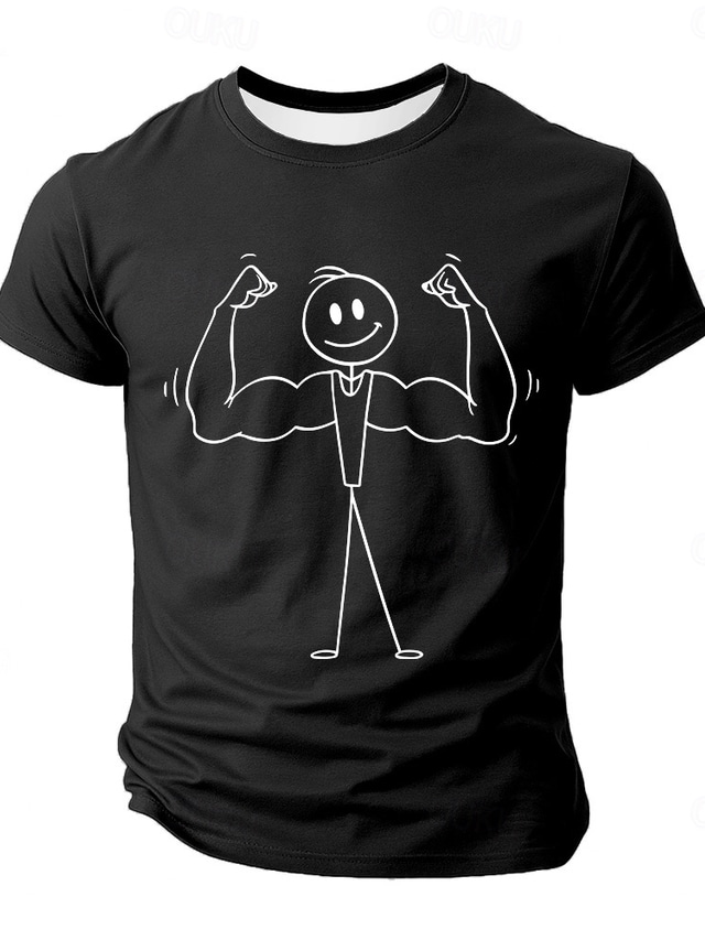  Men's Funny Gym Graphic T-Shirt | Stick Figure Muscle Flex Short Sleeve