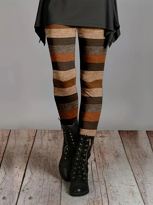  Női Nadrágok Leggingek Kényelmes leggings Utcai sikk Alkalmi Teljes hossz Magas derék Színes Rugalmas derék Nyomtatott Lélegzési képesség Kényelmes Nyúlós Vakáció Utca Hétköznapi viselet Világosbarna