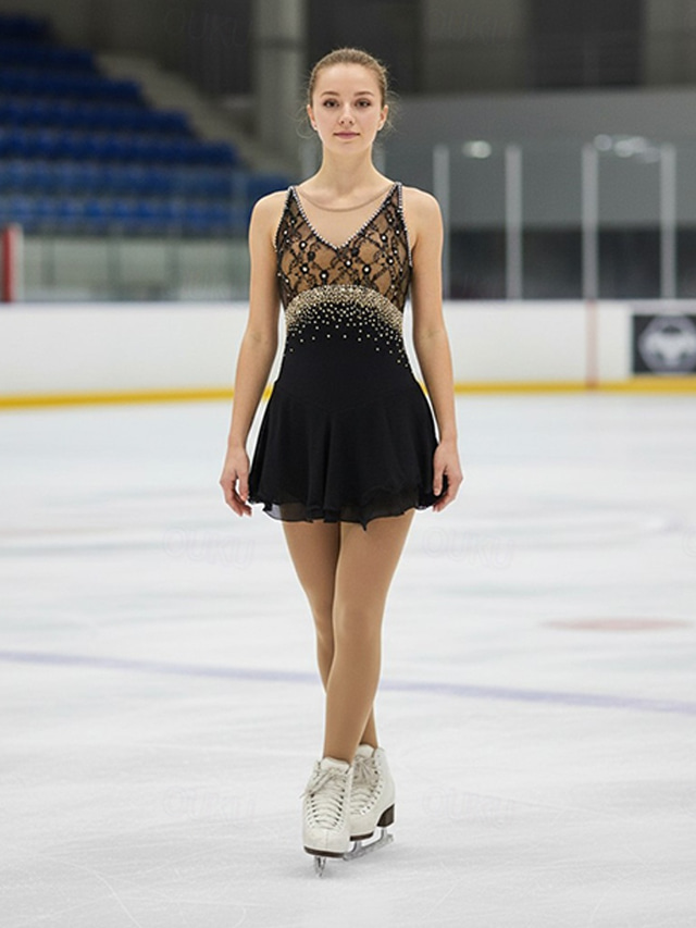  Vestido de patinaje artístico Mujer Chica Patinaje Sobre Hielo Vestidos Morado Blanco Amarillo Espalda Abierta Malla Licra Encaje Alta elasticidad Competición Ropa de Patinaje Enjoyado Brillante Sin