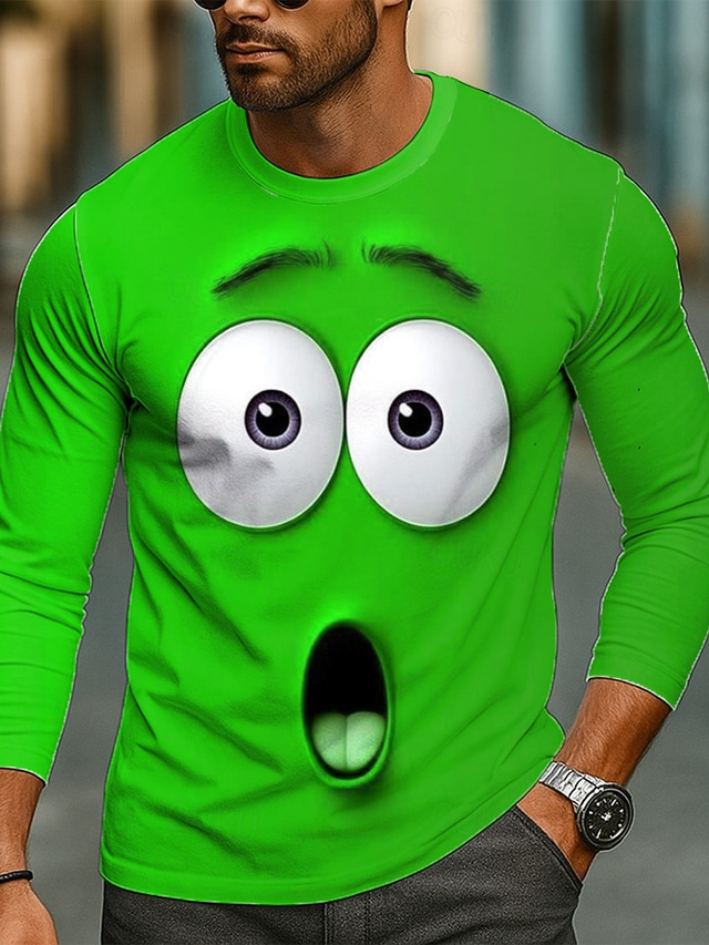  Men's 3D Funny Emotes T Shirt Long Sleeve T shirt 3D Print Crew Neck Shirt Fashion Exaggerated Street Daily Lake Blue Red Green Summer Spring Fall Clothing Apparel S M L XL XXL XXXL