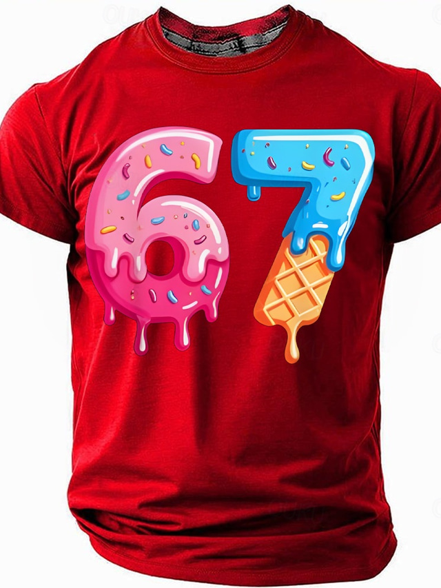  Men's Funny Slang 67 T Shirt Short Sleeve T shirt 3D Print Crew Neck Shirt Fashion Daily Street Daily Black Red Blue Summer Spring Clothing Apparel S M L XL XXL XXXL