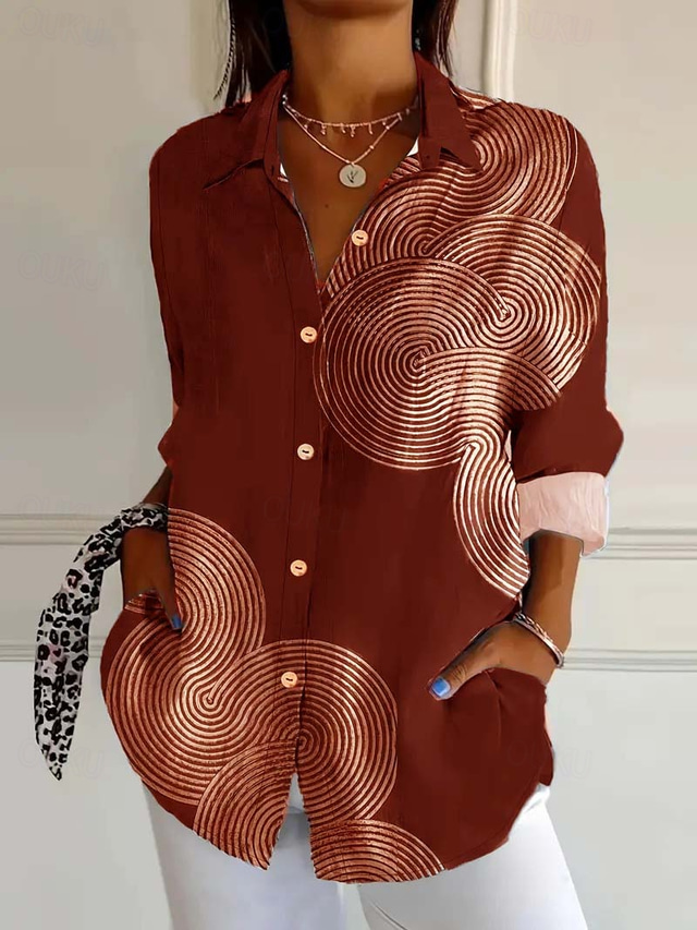  Women's Shirt Blouse Graphic Daily Stylish Retro Vintage Long Sleeve 3/4 Length Sleeve Shirt Collar Regular Tops Daily Holiday Going out Buttons Maroon Black Red Brown Spring Fall Winter Spring