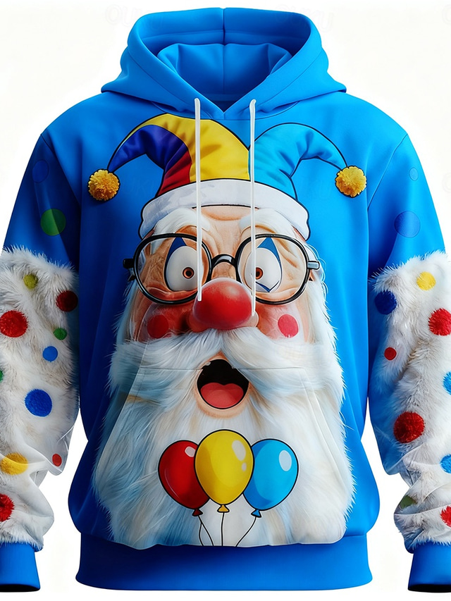  Christmas Men's Santa Claus 3D Cartoon Hoodie Sweatshirt Fashion Daily Casual Long Sleeve Crew Neck Hooded Home Party Gift Red Blue Purple Green Drawstring Fall Winter Designer S M L XL XXL XXXL