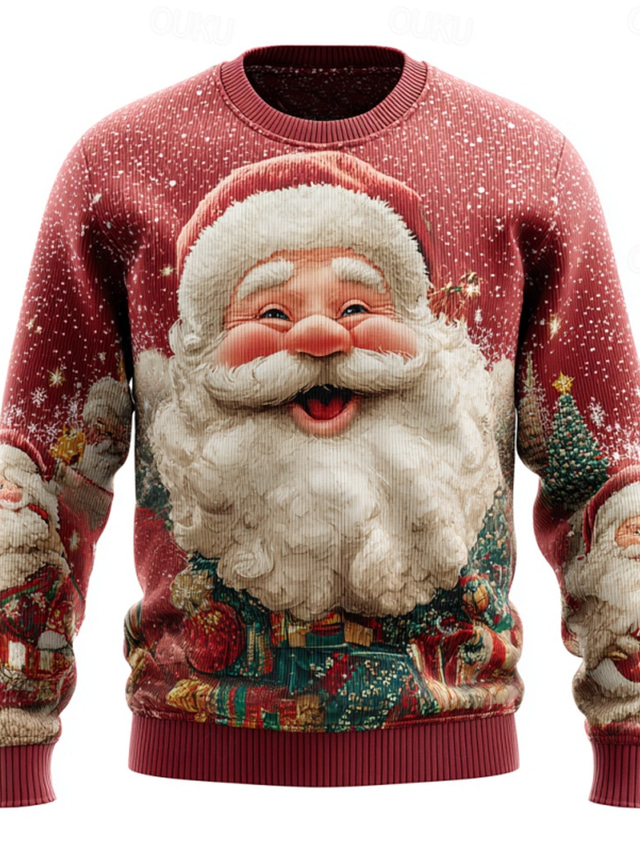  Ugly Christmas Sweater Men's Santa Claus 3D Print Pullover Sweater Jumper Knitwear Crewneck Casual Vacation Daily Festival 3D Print Keep Warm Long Sleeve Spring Fall Winter Red -1 Red -2 Red -3