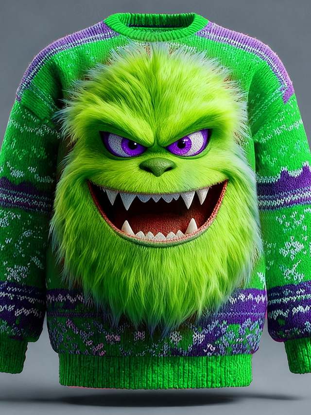  Ugly Christmas Sweater Men's Print Cartoon Character Pullover Sweater Jumper Knitwear Crewneck Casual Outdoor Vacation Festival Knitting Keep Warm Long Sleeve Spring Fall Winter Red Blue Purple