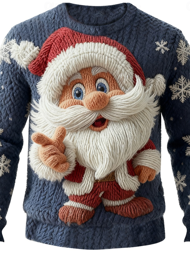  Ugly Christmas Sweater Men's Santa Claus Print Pullover Sweater Jumper Knitwear Crewneck Casual Vacation Daily Festival Keep Warm Long Sleeve Spring Fall Winter Black A Black B Black