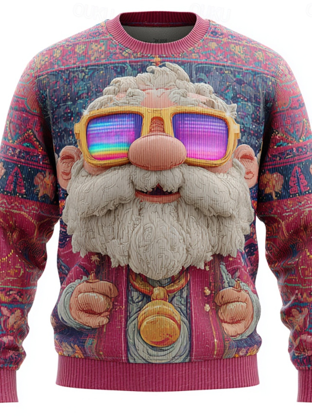 Ugly Christmas Sweater Men's Santa Claus Print Pullover Sweater Jumper Knitwear Crewneck Casual Vacation Daily Festival Keep Warm Long Sleeve Spring Fall Winter Pink Red Blue