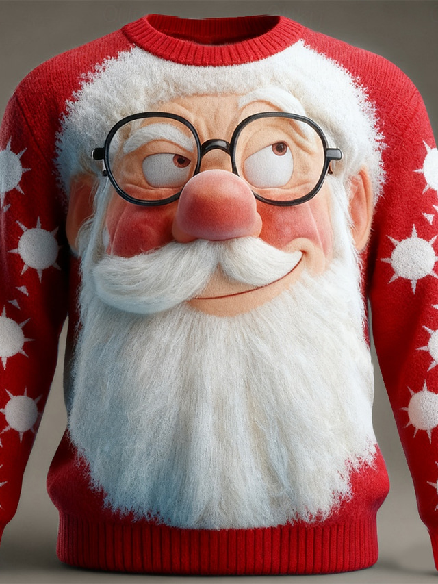  Ugly Christmas Sweater Men's Santa Claus 3D Print Pullover Sweater Jumper Knitwear Crewneck Casual Vacation Daily Festival Keep Warm Long Sleeve Spring Fall Winter Red -1 Red -2 Red -3