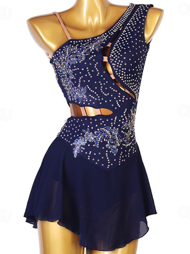  Vestidos para Patinação Artística Mulheres Para Meninas Patinação no Gelo Vestidos Roupa Branco Azul Marinho Escuro Vermelho Flor Sem costas Com Transparência Elastano Elasticidade Alta Profissional