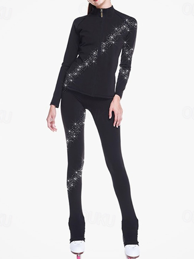  Pantalon et Veste de Patinage Artistique Femme Fille Patinage Pantalons / Surpantalons Legging Tenue Noir Bleu Fuchsia Polaire Spandex Elastique Entraînement Compétition Tenue de Patinage Chaud Fait
