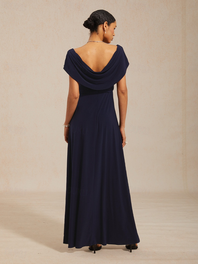  Damen Maxikleid A Linie Kleid Elegant Abendgesellschaft Abschlussfeier Plissiert Normale Passform Einfarbig Ärmellos Rundhalsausschnitt Marineblau