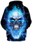 お買い得  グラフィックパーカー-男性用 フーディースウェットシャツ デザイナー 3D スカル フード付き ハロウィーン 服装 デザイナー ベーシック カジュアル ブルー