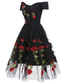 baratos Vestidos de Festa-Vestidos de Coquetel em A Vestido de Festa Convidada de Casamento Feriado Comprimento dos Joelhos Manga Curta Ombro a Descoberto Organza com Bordados Apliques Para impressionar
