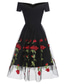 baratos Vestidos de Festa-Vestidos de Coquetel em A Vestido de Festa Convidada de Casamento Feriado Comprimento dos Joelhos Manga Curta Ombro a Descoberto Organza com Bordados Apliques Para impressionar