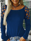 abordables Camisetas de mujer-Mujer Blusa Camiseta Camisa Manga Larga Color sólido Escote Redondo Ropa Cotidiana Cortado ropa Diamante de imitación Básico Hueco Verde Trébol Negro Azul Piscina