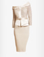 baratos Comprimento do chá-Vestido de Mãe da Noiva Sheath Convidada de Casamento Elegante Vintage Plus Size Gola Bateau Comprimento Médio Cetim com Faixa  Fita Cristais vestido para impressionar Vestido Derby Dia da Corrida