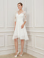 abordables Petits robes blanches-Ligne A Mi-long Robes de mariée Robes pour enterrement de vie de jeune fille robe de mariée Petites Robes Blanches Demi Manches Col en V Remise des Diplômes Anniversaire Chiffon Dentelle avec Drap