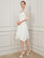 abordables Petits robes blanches-Ligne A Mi-long Robes de mariée Robes pour enterrement de vie de jeune fille robe de mariée Petites Robes Blanches Demi Manches Col en V Remise des Diplômes Anniversaire Chiffon Dentelle avec Drap
