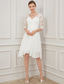 abordables Petits robes blanches-Ligne A Mi-long Robes de mariée Robes pour enterrement de vie de jeune fille robe de mariée Petites Robes Blanches Demi Manches Col en V Remise des Diplômes Anniversaire Chiffon Dentelle avec Drap