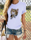 abordables Camisetas de mujer-Mujer Camiseta de encaje de color marrón oscuro Panda Gato Graphic Gato 3D Estampado Manga Corta Diario Básico Escote Redondo XS