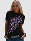 olcso Női pólók-Női Póló Pillangó Grafikai nyomatok Kerek Alap Felsők Bő Fekete / 3D nyomtatás