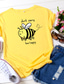 preiswerte T-Shirt-Damen T Shirt Design Heißprägen Graphic Biene Design Buchstabe Tier Kurzarm Rundhalsausschnitt Täglich Bedruckt Kleidung Design Basic Weiß Rosa Gelb