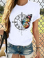 halpa Naisten T-paidat-Naisten T-paita 100% puuvilla Perhonen Graafiset tulosteet Musta ja valkoinen Kissa Musta Lyhythihainen Päivittäin Pyöreä kaula-aukko Ohut