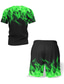 cheap Men&#039;s T shirt and Shorts Set-Men&#039;s Set Shirt Graphic Flame Short Sleeve Collar Round Neck Causal Daily Print Clothing Clothes Personalized Casual Streetwear Green Blue Gray