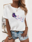 abordables Camisetas de mujer-Mujer Camiseta Design Estampado en caliente Mariposa Estampados Diseño Manga Corta Escote Redondo Diario ropa Design Mariposa Gato Blanco