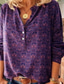 cheap Women&#039;s Blouses &amp; Shirts-Women&#039;s Boho Blouse Shirt Floral Geometric Flower Button Shirt Collar Bohemian Style Tops Loose Wine Dusty Blue