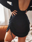 olcso Miniruhák-Női Melegítőruha Rövid mini ruha Fehér Fekete Hosszú ujj Tömör szín Nyitott hátú Ősz Kerek meleg Szexi 2022 S M L XL