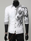 billiga fritidsskjortor för män-men&amp;amp; # 39; s slim fit skjorta långa ärmar drake tryck casual personlighet knapp ner klänning skjortor svart