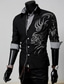 abordables camisas casuales de los hombres-pero&amp;amp; # 39; s camisa slim fit mangas largas estampado de dragón personalidad casual botones camisas de vestir negro
