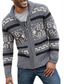 tanie męski sweter rozpinany-Męskie Dzianiny Geometryczny Sweter rozpinany Długi rękaw Swetry rozpinane W serek Jesień Zima Khaki Szary