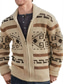 billige cardigan sweater til mænd-Herre Strikket Geometrisk Cardigan Langærmet Sweater Cardigans V-hals Efterår Vinter Kakifarvet Grå