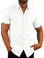 お買い得  メンズカジュアルシャツ-男性用 リネンシャツ シャツ ソリッド デザイン カラー ボランダウン ブラック ホワイト ブルー グリーン カーキ色 綿 カジュアル 半袖 衣類 ベーシック 純色 カジュアル 普段着