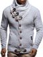 baratos suéter cardigã masculino-Homens Carregam Listrado Estiloso Manga Longa Casacos de malha Colarinho Chinês Inverno Azul Cinzento Branco