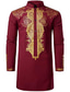 levne Košile k obleku-pánská tradiční africká tradiční dashiki luxusní metalická zlatá tištěná střední dlouhá svatební košile vínová x velká