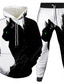 お買い得  メンズパーカーセット-男性用 3Dパーカーセット 2個 デザイナー カジュアル グラフィック プリント フード付き 日常 長袖 服装 レギュラー グリーン ホワイト ブラック グレー ダックグレー