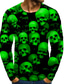 abordables Camisetas 3D de hombre-Hombre Camiseta 1950s Manga Larga Graphic 3D Cráneos Print Talla Grande Escote Redondo Diario Deportes Estampado ropa 1950s Verde Trébol