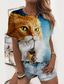 billiga T-shirt-Dam T-shirt Designer 3D-tryck Katt Grafisk 3D Design Kortärmad Rund hals Dagligen Mönster Kläder Kläder Designer Grundläggande Vit Blå Orange