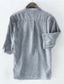 رخيصةأون قمصان رجالية عادية-رجالي قميص قميص كتان لون سادة قبة هينلي مناسب للبس اليومي الأماكن المفتوحة زر أسفل طباعة نصف كم قمم كاجوال رمادي البيج أزرق فاتح / الصيف