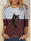 cheap Women&#039;s T-shirts-Women&#039;s T shirt Tee Designer 3D Print Cat Graphic Color Block 3D Design Long Sleeve Round Neck Casual Daily Print Clothing Clothes Designer Basic Vintage Green Blue Wine
