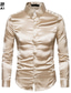 Недорогие Нарядные рубашки-мужские атласные гладкие мужские однотонные рубашки под смокинг деловая сорочка блестящие золотые свадебные платья рубашки