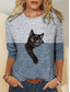 cheap Women&#039;s T-shirts-Women&#039;s T shirt Tee Designer 3D Print Cat Graphic Color Block 3D Design Long Sleeve Round Neck Casual Daily Print Clothing Clothes Designer Basic Vintage Green Blue Wine