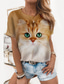 billige T-skjorter til kvinner-Dame T skjorte Designer 3D-utskrift Katt Grafisk 3D Design Kortermet Rund hals Daglig Trykt mønster Klær Klær Designer Grunnleggende Hvit Blå Oransje