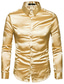 Недорогие Нарядные рубашки-мужские атласные гладкие мужские однотонные рубашки под смокинг деловая сорочка блестящие золотые свадебные платья рубашки