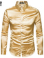 baratos Camisas Vestido-camisa masculina de cetim liso masculino maciço smoking camisa social ouro brilhante camisa vestido