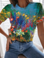 billige T-skjorter til kvinner-Dame T skjorte Designer 3D-utskrift Blomstret Grafisk Design Kortermet Rund hals Avslappet Trykt mønster Klær Klær Designer Hawaiisk Strandstil Blå Grå Oransje