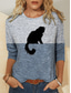 cheap Women&#039;s T-shirts-Women&#039;s T shirt Tee Designer 3D Print Cat Graphic Color Block 3D Design Long Sleeve Round Neck Casual Daily Print Clothing Clothes Designer Basic Vintage Green Blue Wine